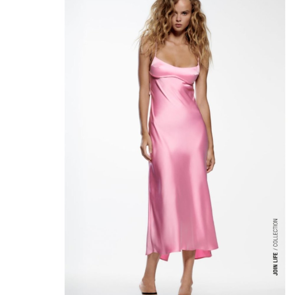 Zara pink SATIN EFFECT CUT OUT DRESS XS